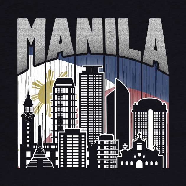 Manila NCR Skyline Vintage Philippines Flag by travel2xplanet